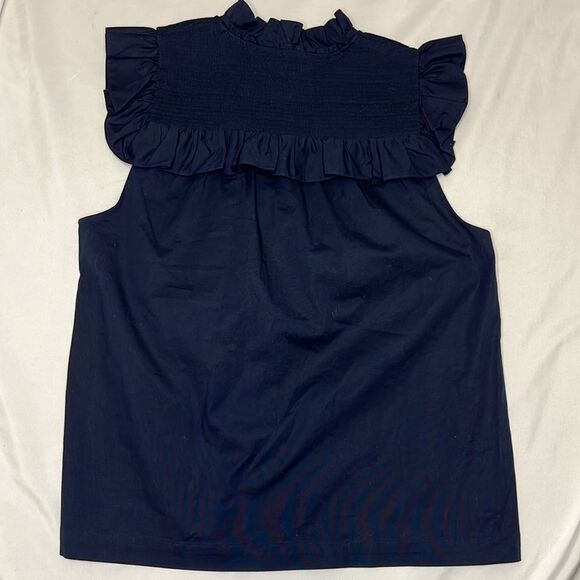 Rachel Zoe Women’s Navy Blue Hera Sleeveless Ruffle Blouse Size 4 - Picture 2 of 8